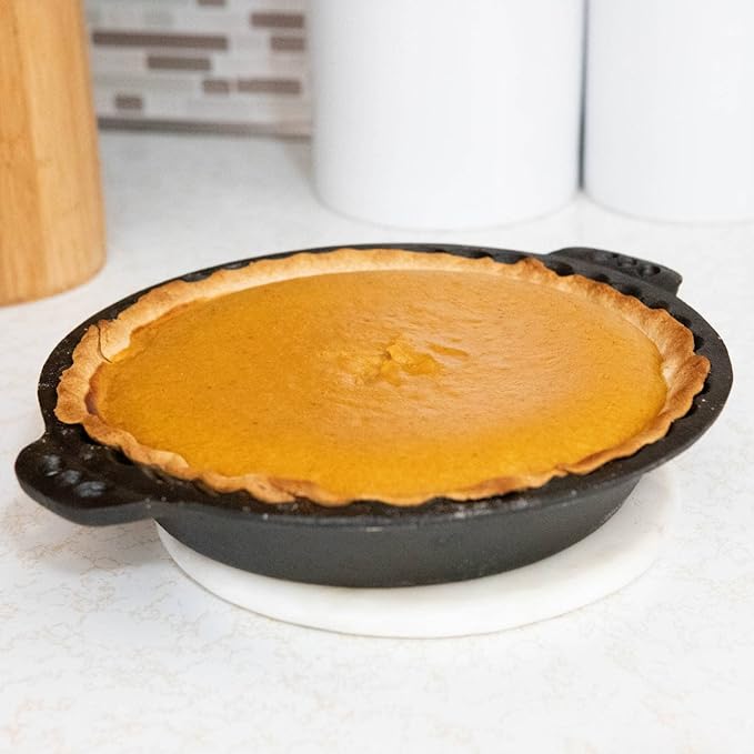 Lehman's Extra Deep Pie Pan, Pre-Seasoned Cast Iron Bakeware with Crimped Edges and Handles, 10.25 inches