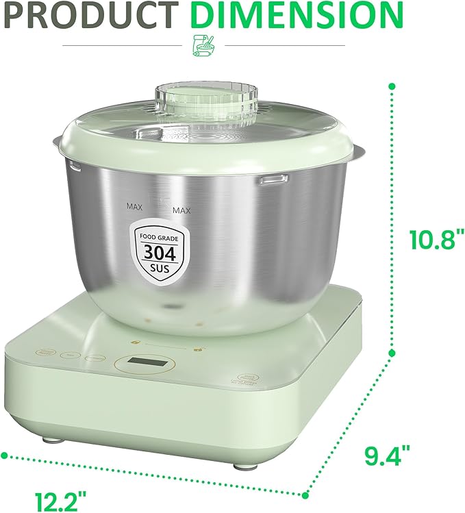 Electric Dough Maker with Ferment & Weighing Function, 5.2QT Dough Mixer with 304 Stainless Steel Bowl, Flour Kneading Machine for Pizza Bread Maker, Microcomputer Timing, Face-up Touch Panel