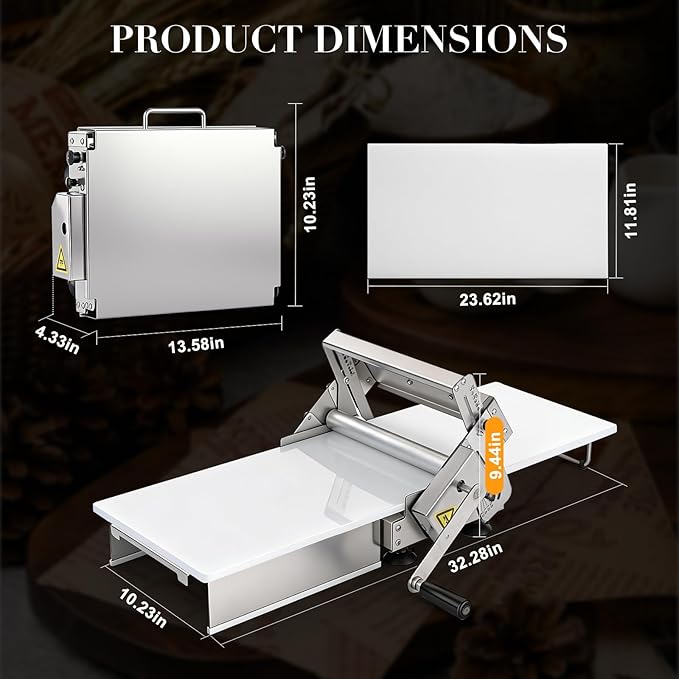 Folding Dough Sheeter Machine, 12"Stainless Steel Manual Dough Roller Adjustable Thickness With Sheeter Board For Pizza Croissants Pastry Crust Pastry (Type 300)