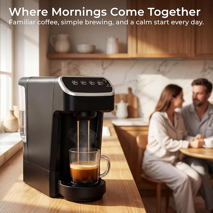 Coffee Machine – Compatible with Senseo Pods – Fast Brewing Single-Serve Coffee Maker with Rich Flavor Extraction, Crema Layer, Space-Saving Sleek Design, Barista-Quality Taste