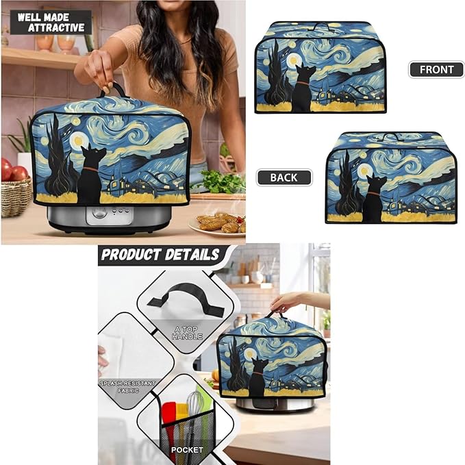 Starry Night Dog Reusable Toaster Cover Juicer Blender Cover Slow Cooker Cover Set, Crock Pot Cover Bread Machine Dust Cover Fits for Most Standard 4 Slice Toasters,Home Decoration (Blue)