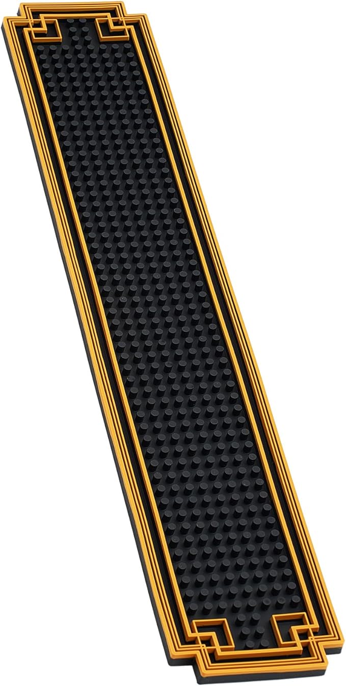 1 Pcs Bar Mat 24 x 4 Inch Non Slip Rubber Mat with Gold Border Durable Stylish Spill Cocktail Service Coffee Mats for Restaurants Barbershop Clippers Bartending, Black