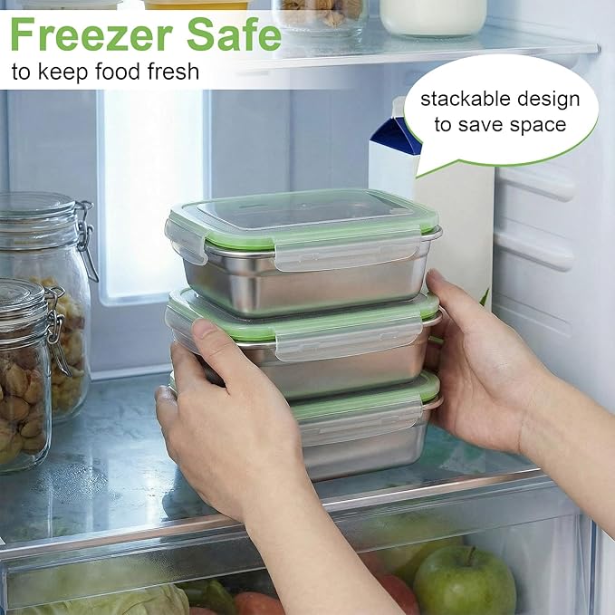 12 Pcs 304 Stainless Steel Food Storage Containers with Airtight Lids Metal Meal Prep Containers Bento Lunch Boxes, Freezer and Dishwasher Safe Keep Food Fresh for Kitchen, Picnic, Camping