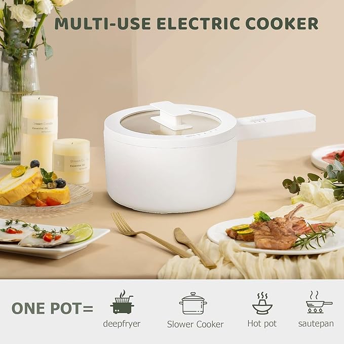 olakys. Electric Hot Pot,1.5L Mini Hot Pot, Ceramic Glaze Non-stick Portable Pot, Electric Pot for for Steak, Egg, Fried Rice, Oatmeal, Soup,Ramen with Dual Power Control, Electric Pot for Dorm