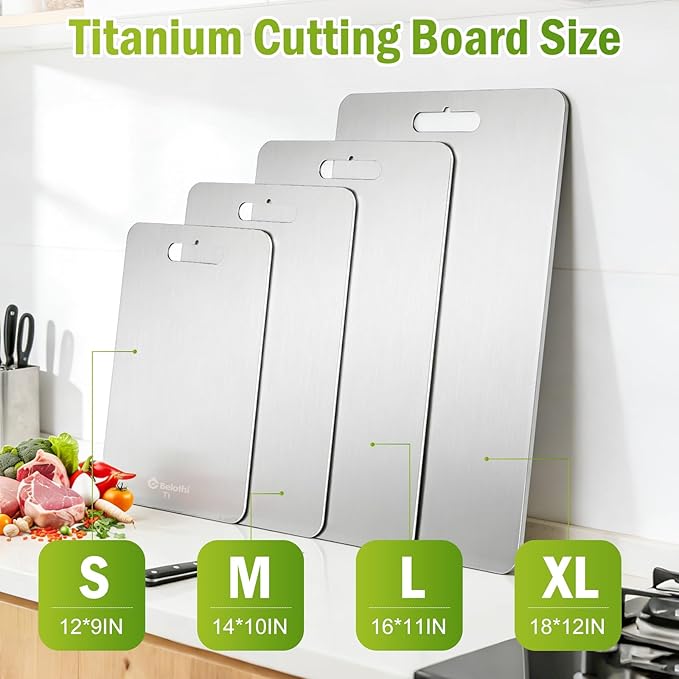 Titanium Cutting Board, 100% Pure Titanium Cutting Boards for Kitchen, Dishwasher Safe Knife Friendly Chopping Board for Raw Meat, Fruits and Vegetables, Odor Resistant & Hygienic (14"L x 10"W)