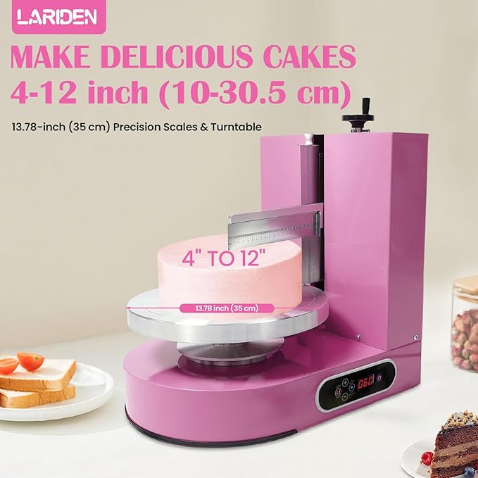 Cake Decorating Machine, Automatic Cake Cream Frosting Machine,Cake Icing Machine with Adjustable Scraper, for 4" to 12" Cake, 60-320rpm for Cake Dessert Shops, Home (Pink)