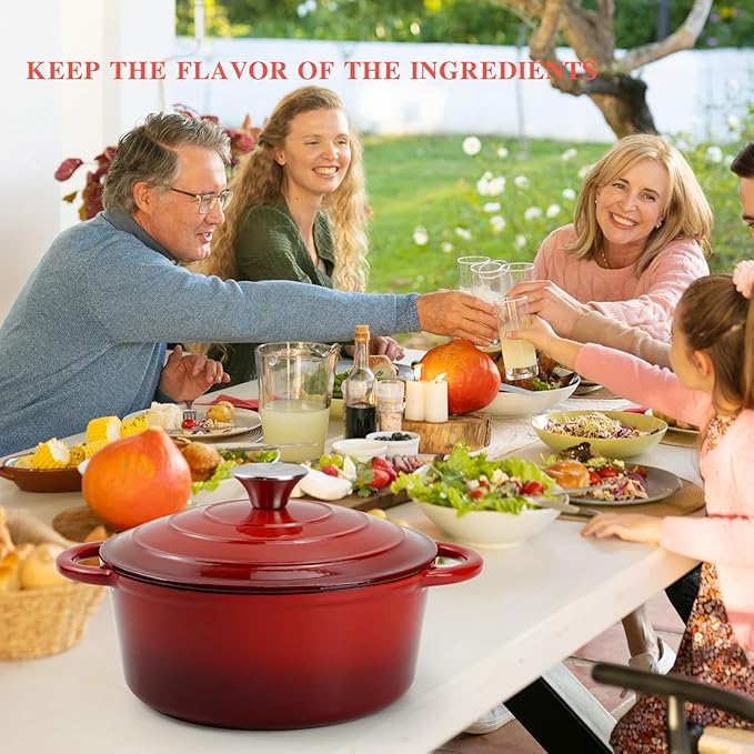 DVK Enameled Cast Iron Cookware Set 7 Piece Dutch Ovens Non-Stick, Durable Versatile Cast Iron Cookware for Family Baking Cooking Enthusiasts