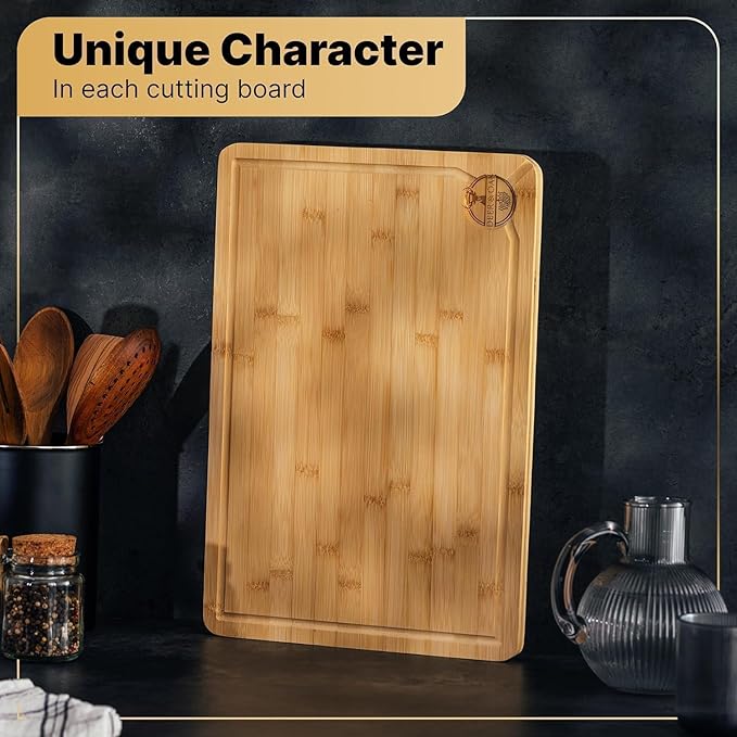 Deer & Oak Large Bamboo Chopping Board 38 x 25 x 2cm, Premium Wooden Kitchen Cutting Board for Meat & Vegetables, Pre-Oiled, Water Resistant, Knife-Friendly