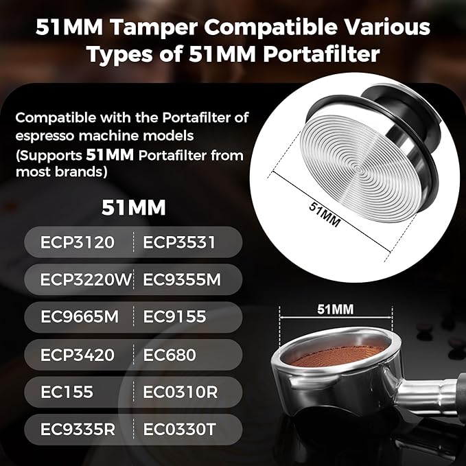 IKAPE 51mm Espresso Tamper Kit 4 in 1 Black, Complete Portafilter accessory set, Coffee Tamper, WDT Tool, Paper Filters (200pc), Dosing Funnel for 51 mm Portafilters