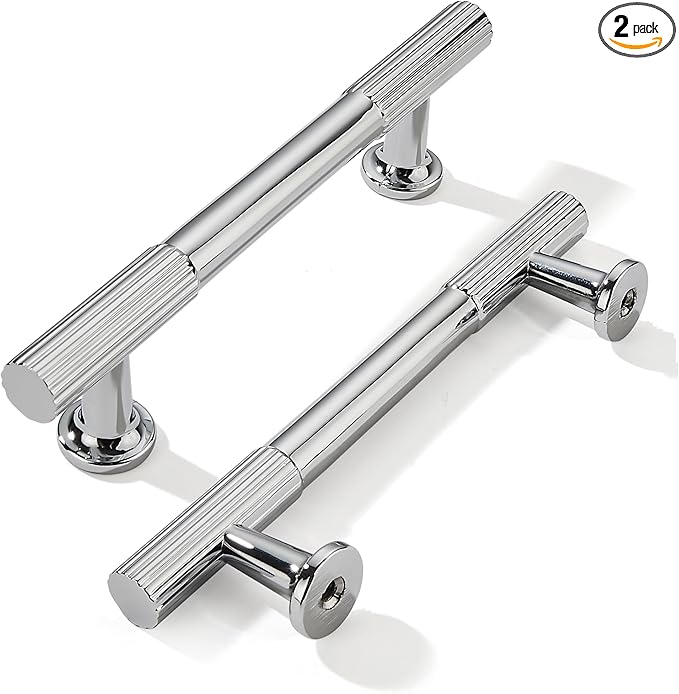 khtumeware 3-3/4 Inch Hole Center 2 Pack Polished Chrome Heavy Duty Solid Cabinet Pulls, Kitchen Drawer Handles, for Dresser cabinets, cabinets, Door cabinets, Hardware