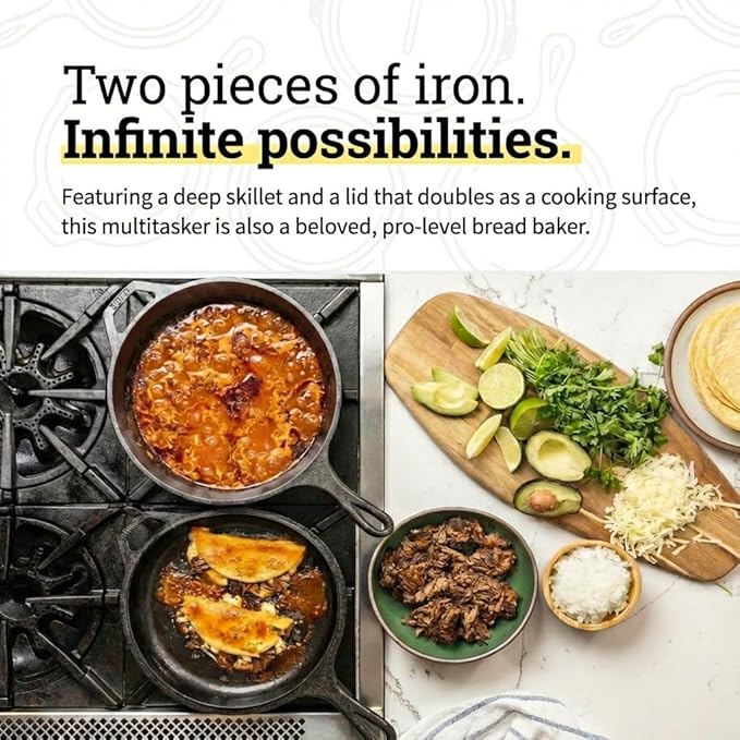 Lodge Pre-Seasoned 2-in-1 Cast Iron Combo Cooker - 3.2 Quart Deep Pot Cooker + 10.25 Inch Frying Pan - Use in the Oven, on the Stove, Grill, or Over a Campfire - Use to Sear, Sauté, Broil, Fry- Black