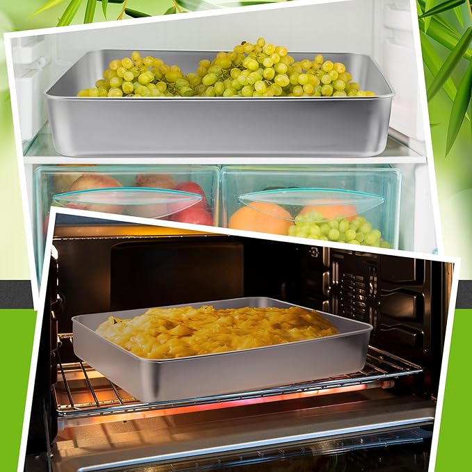 2 Sets Stainless Steel Cake Pan with Lid 11 x 13 Inch Rectangle Bread Loaf Pans with Cover Rectangle Baking Bakeware for Bread Cake Brownies, Dishwasher Safe (Classic Style)