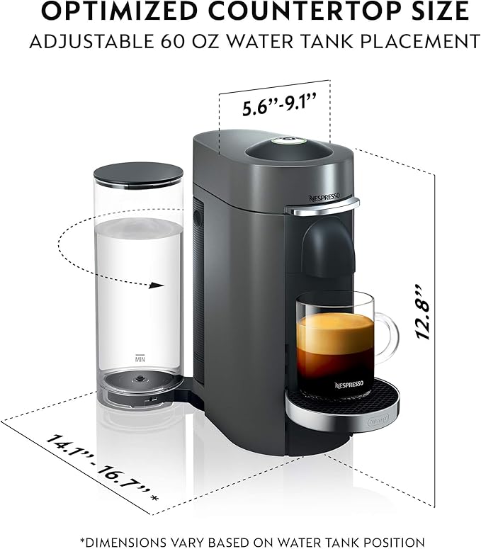Nespresso Vertuo Plus Deluxe Coffee and Espresso Maker by De'Longhi, Titan with Aeroccino Milk Frother, 110 Volts