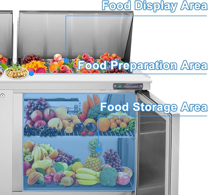 JINSONG Commercial Refrigerator,60 inch Sandwich and Salad Prep Station with Cutting Board