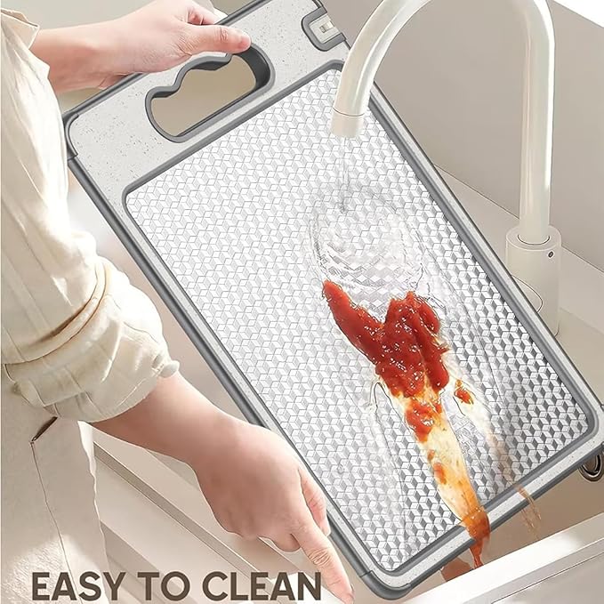 TIBO Cutting Board – 14.5 * 9.8in TIBO Titanium Cutting Board with Built-In Knife Sharpener, Double-Sided Pure Titanium & PP Kitchen Board, Food Prep Board for Meat & Veggies