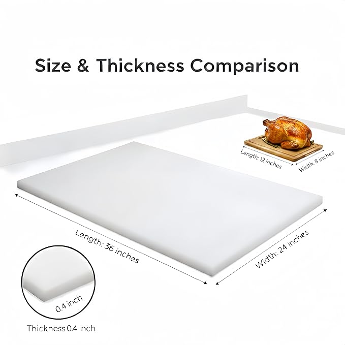 Commercial Cutting Board, Plastic Poly Kitchen Board Dishwasher Safe, Heavy Duty Food Prep Surface for Restaurant Use (36"L x 24"W x 0.38"Th)