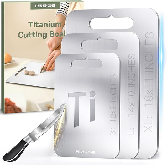 Titanium Cutting Board for Kitchen Set of 3, Cutting Board Double Sided Food Grade, 2026 Upgrade Chopping Boards with Handle for Meats, Fruits, Vegetables, Dishwasher Safe, Gifts Ideas for Women Men
