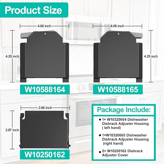 Upgraded W10588164 W10588165 Dishwasher Dishrack Adjuster Housing Left Right Hand w/ W10250162 Rack Adjuster Cover for Kenmore Kitchenaid Whirlpool Dishwasher Top Rack, Fits W10350375/6 W10546503 Part
