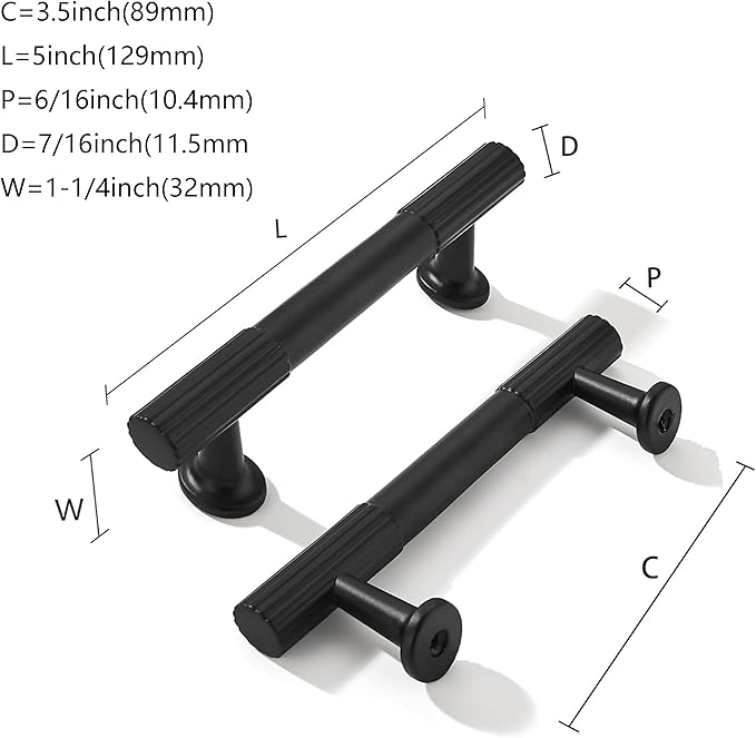 khtumeware 3-1/2 Inch(89mm) Hole Center 10 Pack Matte Black Cabinet Pulls Heavy Duty Soild Kitchen Drawer Handles Cabinet Hardware for Cupboard Drawer Handles Dresser Pulls
