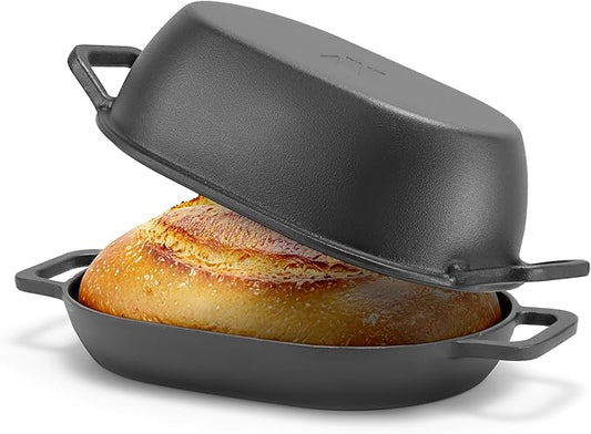 12"x8" Oval Cast Iron Dutch Oven for Bread Baking，Pre-Seasoned Combo Cooker with Lid, Perfect for Sourdough, Artisan Loaves & Family Meals,5 Qt