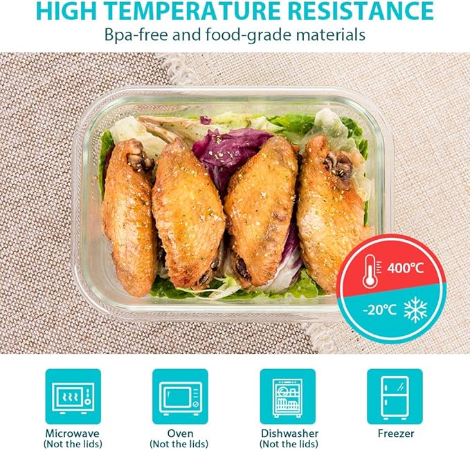 Bayco Glass Food Storage Containers with Lids, [24 Piece] Meal Prep Containers, Airtight Bento Boxes, Leak Proof (12 lids & 12 Containers) - Purple