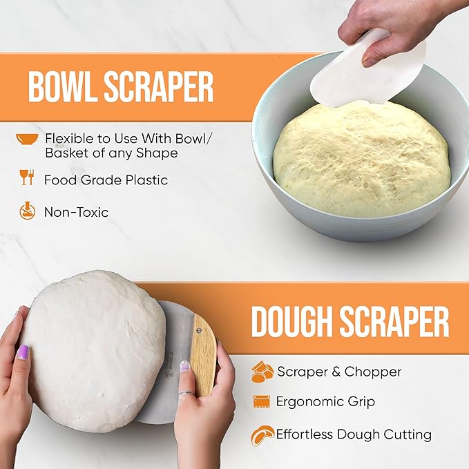 Banneton Bread Proofing Basket Set – Complete Sourdough Bread Baking Supplies – Sourdough Starter Kit – Sourdough Proofing Basket Gift for Bakers - Bread Baskets (9" Round & 10" Oval)