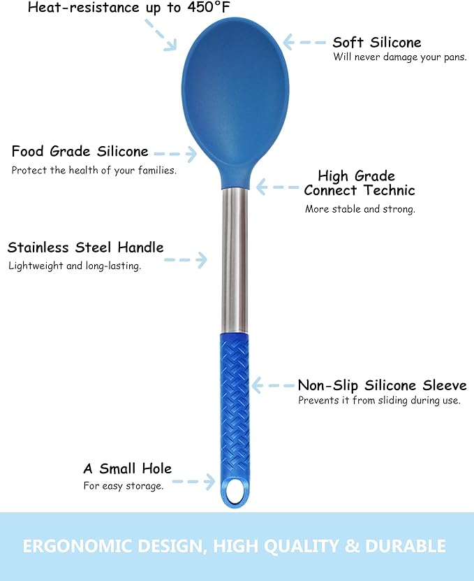 Silicone Kitchen Utensils Set - 28 Pieces Cooking Utensils Set Non-Stick Heat Resistance Silicon with Stainless Steel Handle - Blue