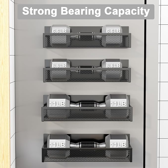 Magnetic Spice Rack for Refrigerator, 4 Pack Magnetic Shelf, Fridge Magnet Organizer with Moveable 8 Hooks, Magnetic Fridge Shelf for Kitchen Organization and Storage (4 Pack)