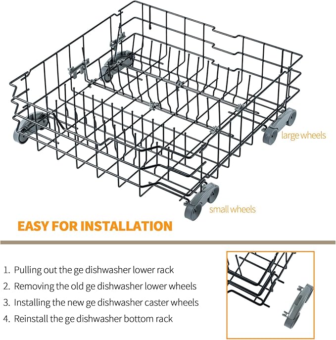 Upgraded WD35X21041 WD12X10277 Dishwasher Wheels Lower Rack Replacement Parts for GE Dishwasher Roller Wheels Bottom Rack GE Profile Triton XL Dishrack Parts Lower Roller Axle 4 Kits