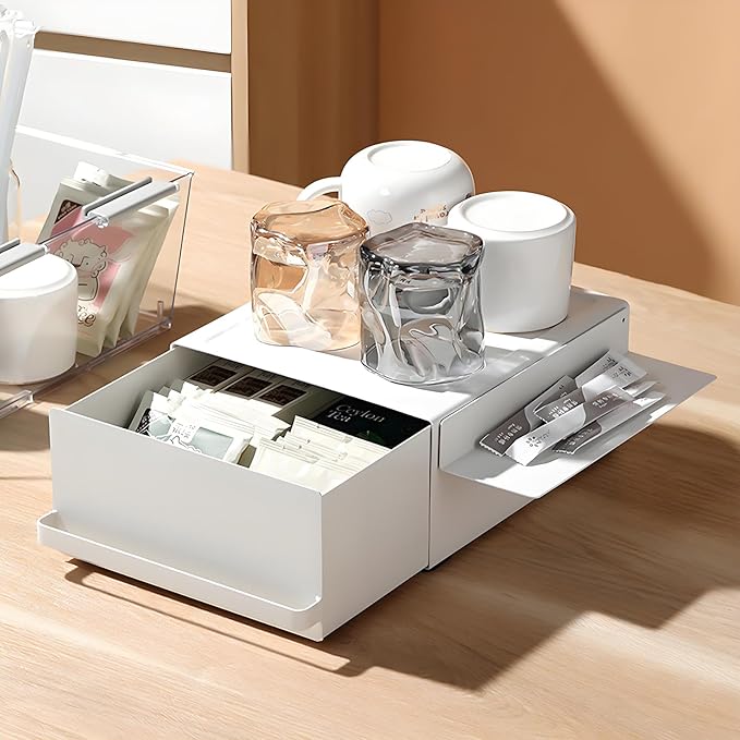 Kitchen Organizer Stand with Drawer, Coffee Maker & Appliance Holder Tea Pod Storage Space Saving Under-Appliance Organizer for Small Kitchen Appliances Like Mixers & Kettles