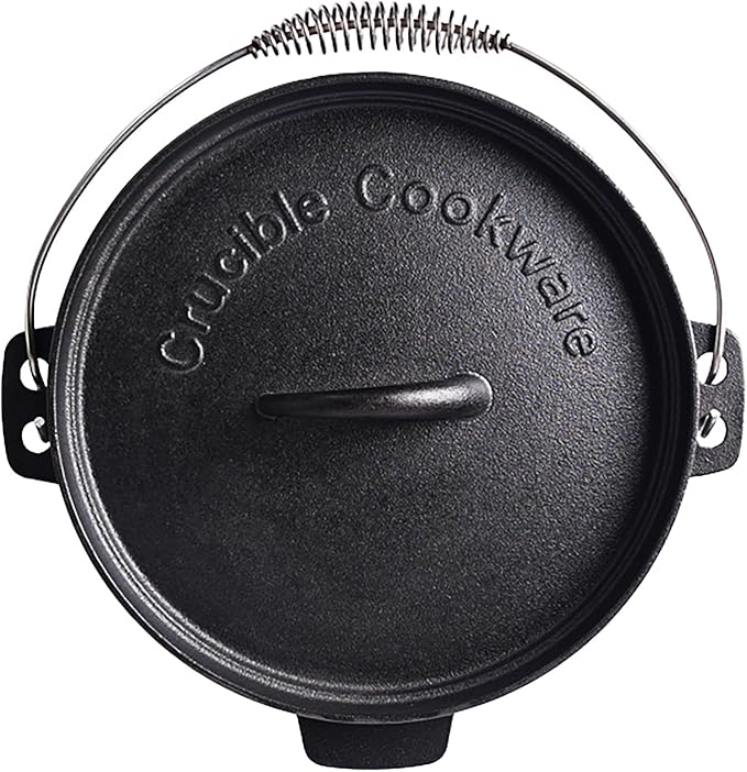 Pre-Seasoned Cast Iron Camp Dutch Oven, 4.1 qt, including Lid Lifter, Lid Stand and Silicone Handle Holders
