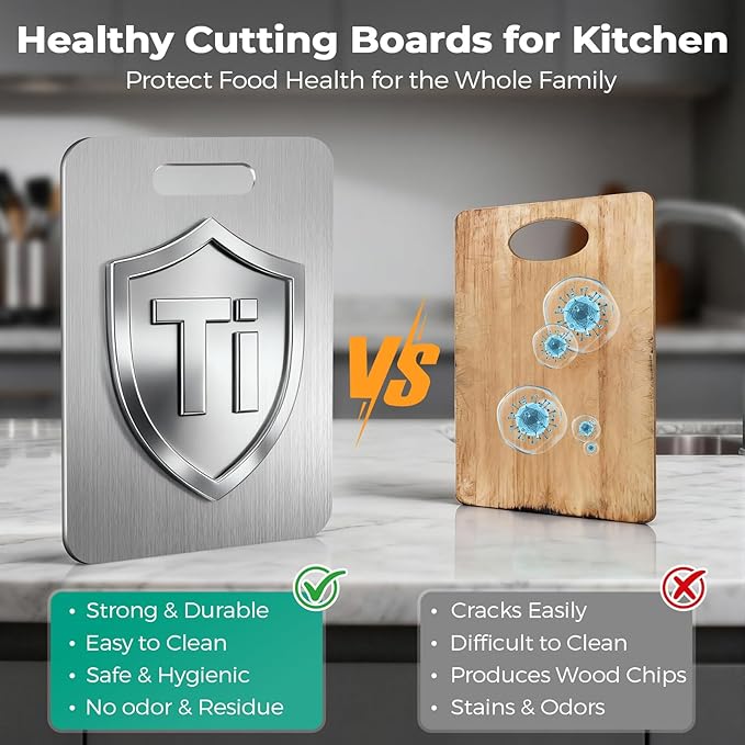 Katuchef Titanium Cutting Board - Upgraded 100% Pure Titanium Cutting Boards for Kitchen Non Toxic, Double-Grade Hygiene Durable Non Moldy Dishwasher Safe Meat Fruit Metal Board (2PC 11 * 15.5 Inch)