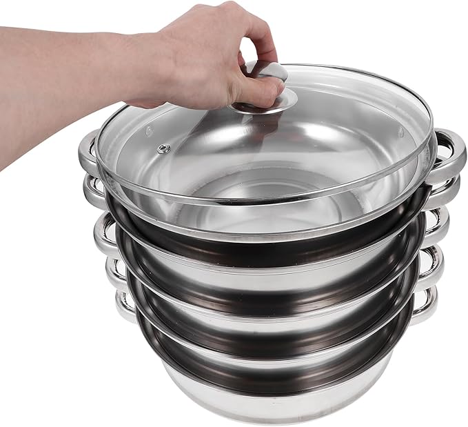 Luxshiny 5 Layer Stainless Steel Steamer Pot 12.20In Multifunctional Stockpot for Cooking Soup Dumplings Vegetables Home Kitchen