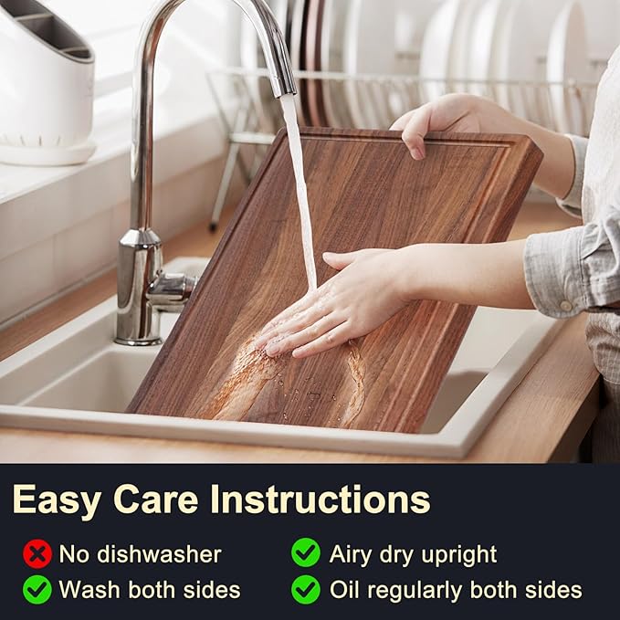 Walnut Wooden Cutting Boards for Kitchen, Solid Wood Cutting Board Set - Charcuterie & Chopping Butcher Block for Meat - Kitchen Gadgets Gift
