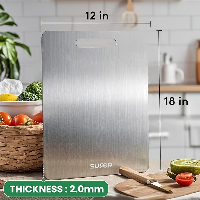 New Titanium Cutting Board, 100% Pure Titanium Cutting Boards For Kitchen, Non-Slip Chopping Board, Dishwasher Safe, Easy to Clean, Durable & Hygienic for Meat, Vegetables, Fruits (18 * 12)