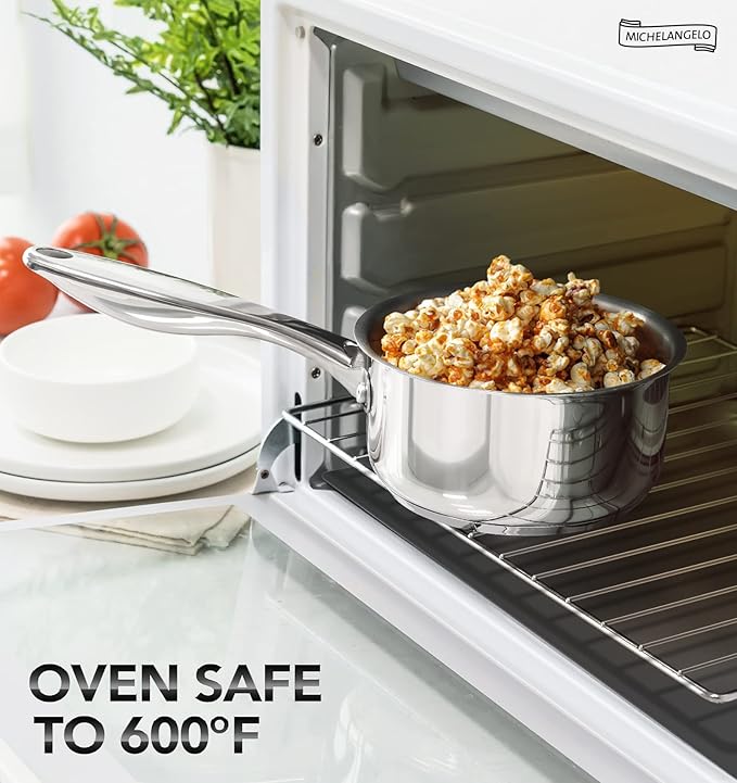 MICHELANGELO 4 Quart Saucepan with Lid, Thick Bottom Stainless Steel Saucepan with Cover, 4 QT Sauce Pot, Induction Ready & Dishwasher Safe