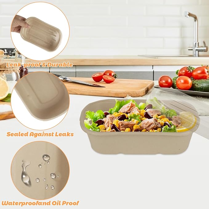 100 Pack 25oz Paper Food Containers with Lids, Meal Prep Containers Disposable Paper Food Containers Throw Away Lunch Salad Bowls for Hot/Cold Food, Salad, Leftovers, Snacks, Desserts