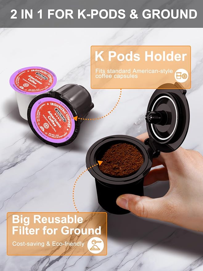 Small Single Serve Coffee Maker, Fast Brew for K-Cup & Ground Coffee, 6-12 Oz Brew Sizes, One-Button Single Cup Coffee Maker, Coffee Machine with Descaling Reminder,White