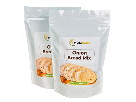 Molibake Onion Bread Mix – Pack of 2 – Premium All-Natural Baking Mix for Bread Machine and Oven – 14 oz – Gourmet Blend with Dried Onion Flakes, Sunflower Seeds, Rye Malt Flour – Easy-to-Use Breads Maker Mix for Homemade Baking