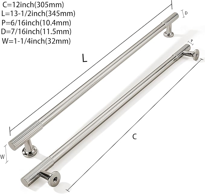 khtumeware 12 Inch Hole Center 2 Pack Polished Nickel Heavy Duty Solid Cabinet Pulls, Kitchen Drawer Handles, for Dresser cabinets, cabinets, Door cabinets, Hardware