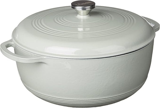 Lodge 7.5 Quart Enameled Cast Iron Dutch Oven with Lid – Dual Handles – Oven Safe up to 500° F or on Stovetop - Use to Marinate, Cook, Bake, Refrigerate and Serve – Desert Sage