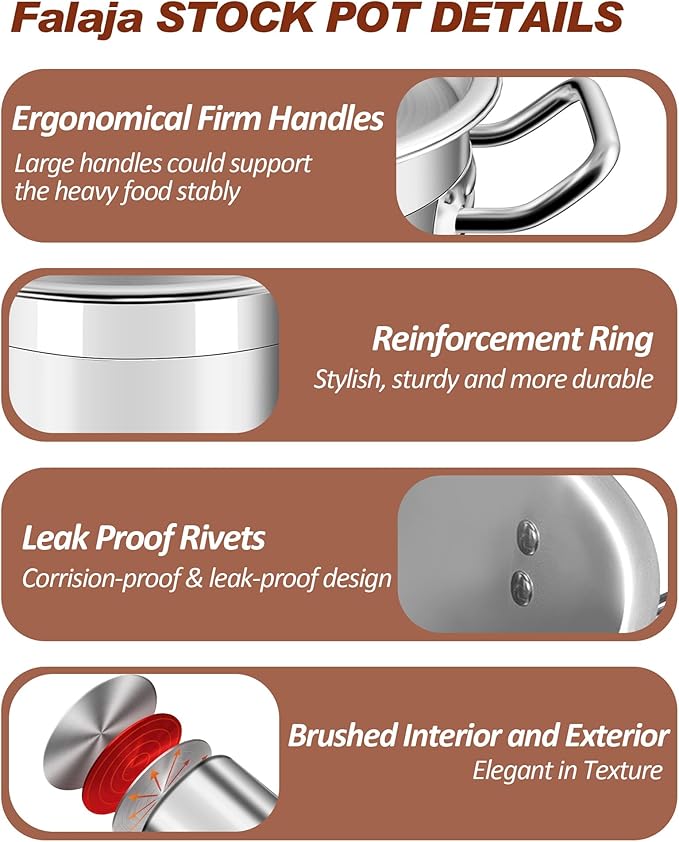 35 Quart Stainless Steel Cooking Pot - Stock Pot with Lid - Large Soup Pot for Cooking, Stew, Pozole, Pasta - Induction Compatible - Ideal for Home & Commercial Use