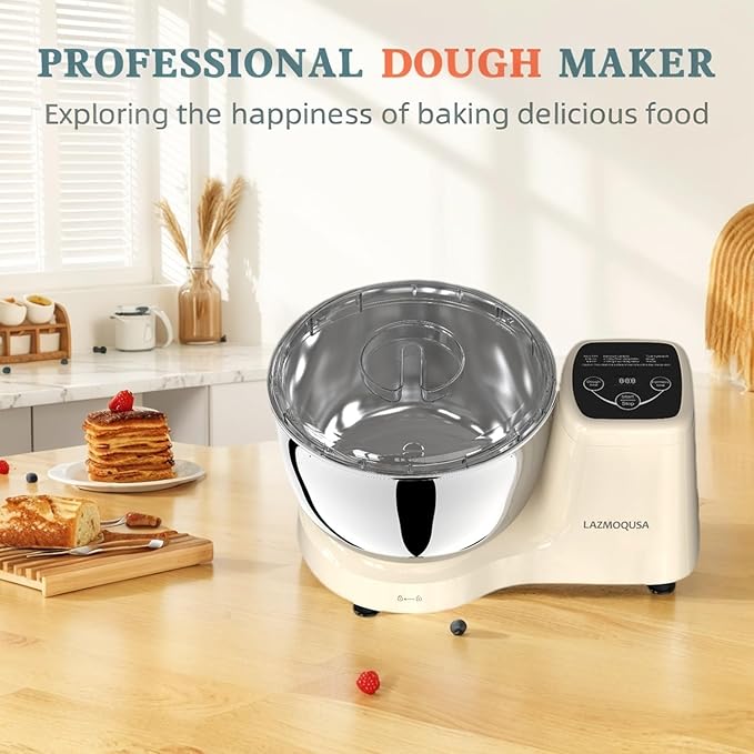 Electric Dough Mixer Maker 5.5 QT, Fermenting and Kneading Flour Mixer Machine with 304 Stainless Steel Bowl & Smart Timing for Baking Bread Cake Pizza Roti Dumpling Dough & Sourdough