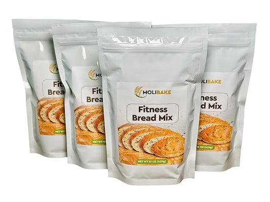 Molibake Fitness Bread Mix – Pack of 4 – All-Natural High-Fiber Bread Mix for Bread Machine and Oven – 15 oz – Whole Grain Breads Mix with Carrots, Oats, Flax, Sunflower & Sesame Seeds – Easy-to-Use Bread Maker Mix for Homemade Baking