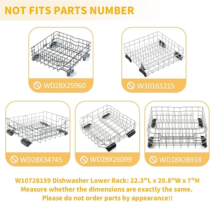Stainless Steel W10728159 Dishwasher Lower Rack Replacement for KitchenAid Maytag Dishwasher Parts with Wheels W10525646 KDFE104DSS2 Lower Dishrack 22" x 20.7" Whirlpool Dishwasher Bottom Rack Drawer