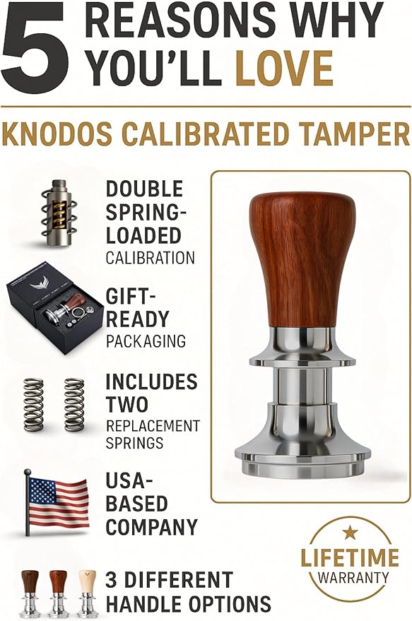 54mm Espresso Tamper for Breville Machine Rosewood KNODOS Auto Leveling, Double Spring Loaded Wooden 30LB Calibrated Coffee Tamper