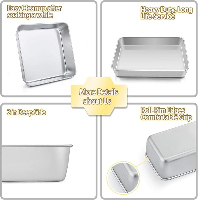 TeamFar Stainless Steel Bakeware Set of 11, Toaster Oven Baking Pan Set, Lasagna Pan, Square & Round Cake Pan, Loaf Pan & Muffin Pan, Healthy & Heavy Duty, Dishwasher Safe & Smooth