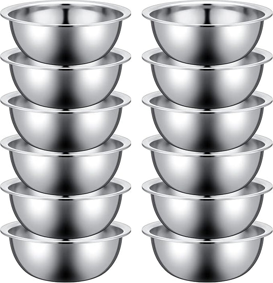 Pinkunn 12 Pcs Stainless Steel Mixing Bowls, Nesting Metal Salad Prep Bowls Bulk Reusable Baking Food Container Large Medium Small for Kitchen Hotel Restaurant Cooking, Silver (8.66 x 3 Inch)