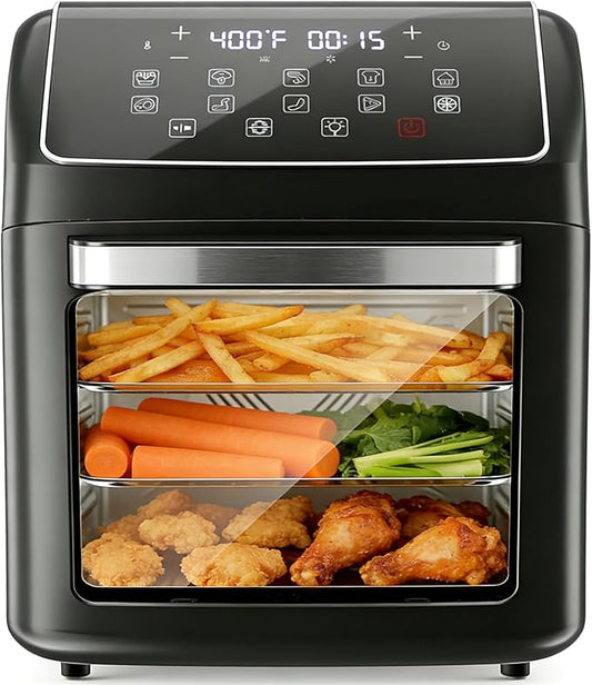 Simple Deluxe 10-in-1 Air Fryer Oven 12.6 Qt, Digital Preset Airfryer with Visible Window, Nonstick and Dishwasher-Safe Basket, Air Fry, Roast, Bake, Dehydrate, Fries, 1700W, Gary