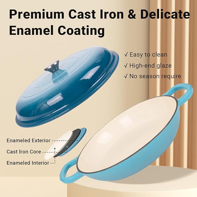 Enameled Cast Iron Dutch Oven, 3.8 Quart Dutch Oven Pot with Lid, Non Stick Cast Iron Pot, Round Oven Safe up to 500°F, Use for Marinate, Cook, Bake and Serve – Gradient Blue
